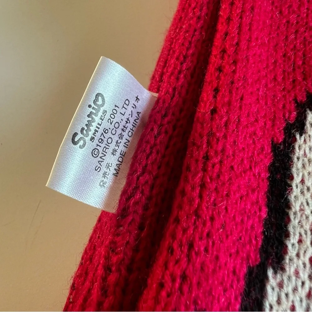 Vintage Hello Kitty Scarf Red Knit Acrylic 2001 Sanrio